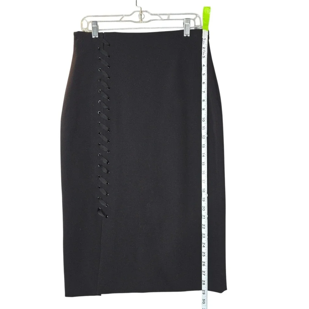 Worthington Black Pencil Skirt Lace Up Side Slit Midi‎ Size 8 Business Casual
